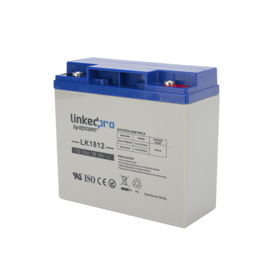 Batería 12 V / 18 Ah / UL / Tecnología AGM / Vida útil promedio de 5 años / Para uso en equipo electrónico, Alarmas de Intrusión / Incendio/ Control de acceso / Video Vigilancia / Terminales T1