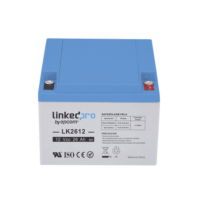 Batería 12 V / 26 Ah / UL / Tecnología AGM / Vida útil promedio de 5 años /Para uso en equipo electrónico, Alarmas de Intrusión / Incendio/ Control de acceso / Video Vigilancia / Terminales M5