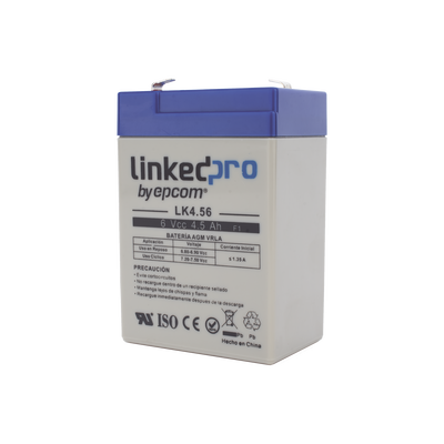 Batería 6 V / 4.5 Ah / UL / Tecnología AGM / Vida útil promedio 5 años / Para uso en equipo electrónico, Alarmas de Intrusión / Incendio/ Control de acceso / Video Vigilancia / Terminales F1 ( Incluye adaptador F2