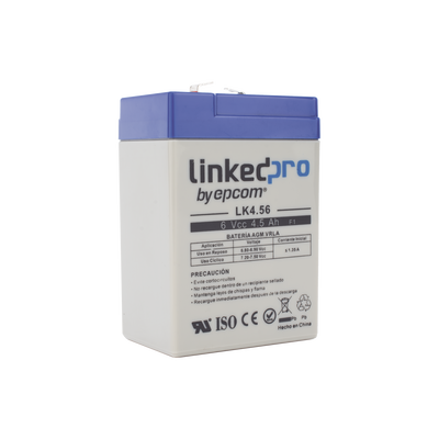 Batería 6 V / 4.5 Ah / UL / Tecnología AGM / Vida útil promedio 5 años / Para uso en equipo electrónico, Alarmas de Intrusión / Incendio/ Control de acceso / Video Vigilancia / Terminales F1 ( Incluye adaptador F2