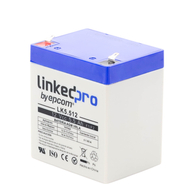 Batería 12 V / 5.5 Ah / UL / Vida útil promedio 5 años / Tecnología AGM / Para uso en equipo electrónico, Alarmas de Intrusión / Incendio/ Control de acceso / Video Vigilancia / Terminales F1 ( Incluye adaptador F Batería 12 V / 5.5 Ah / UL / Vida útil promedio 5 años / Tecnología AGM / Para uso en equipo electrónico, Alarmas de Intrusión / Incendio/ Control de acceso / Video Vigilancia / Terminales F1 ( Incluye adaptador F