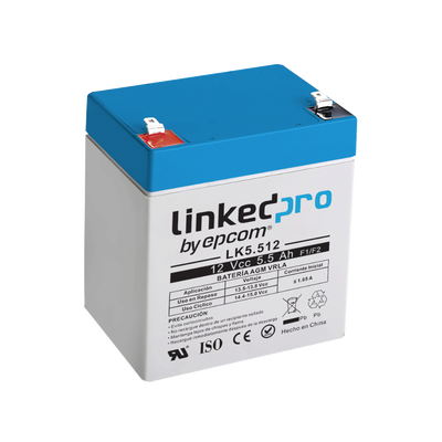 Batería 12 V / 5.5 Ah / UL / Vida útil promedio 5 años / Tecnología AGM / Para uso en equipo electrónico, Alarmas de Intrusión / Incendio/ Control de acceso / Video Vigilancia / Terminales F1 ( Incluye adaptador F Batería 12 V / 5.5 Ah / UL / Vida útil promedio 5 años / Tecnología AGM / Para uso en equipo electrónico, Alarmas de Intrusión / Incendio/ Control de acceso / Video Vigilancia / Terminales F1 ( Incluye adaptador F