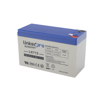 Batería 12 V / 7 Ah / UL / Tecnología AGM / Vida útil promedio 5 años / Uso en equipo electrónico, Alarmas de Intrusión / Incendio / Control de acceso / Video Vigilancia / Terminales F1 ( Incluye adaptador F2 )