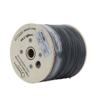 Carrete de 2 km de Fibra Óptica Drop Plana, Interior/Exterior G.657A2 Monomodo de 2 hilos (bifibra), Dieléctrica, Forro Negro, (No Soporta Conectores Mecánicos)