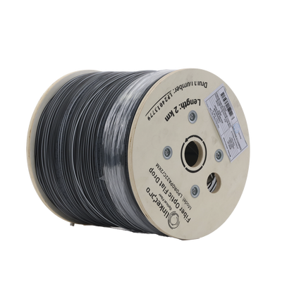 Carrete de 2 km de Fibra Óptica Drop Plana, Interior/Exterior G.657A2 Monomodo de 2 hilos (bifibra), Dieléctrica, Forro Negro, (No Soporta Conectores Mecánicos)