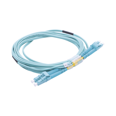 Jumper de Fibra Óptica Multimodo OM3 50/125 LC-LC OFNR (Riser), 2.0 mm, Dúplex, Aqua, 3 metros