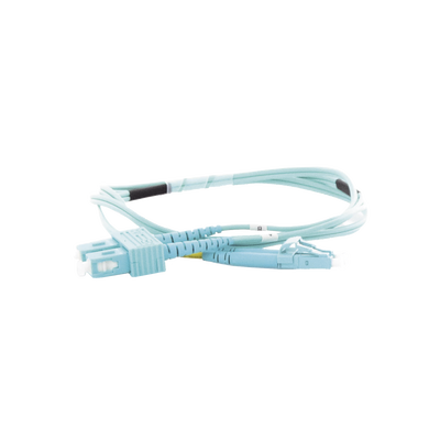 Jumper de Fibra Óptica Multimodo OM3 50/125 LC-SC OFNR (Riser), 2.0 mm, Dúplex, Aqua, 1 metro