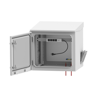 Gabinete de Exterior con Rack de 19" de 9UR con Ventiladores y Termostato, Se envía el Gabinete armado, (Montaje a poste o torre se vende por separado).