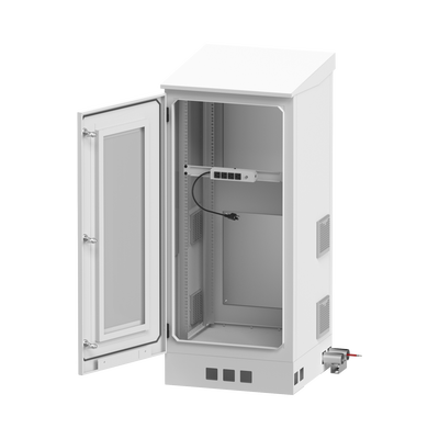 Gabinete de Piso para Exterior con Ventiladores y Termostato con Rack de 19" de 16 U + Espacio para Baterías, Se envía el Gabinete Armado.