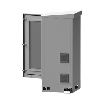 Gabinete de Piso para Exterior con Ventiladores y Termostato con Rack de 19" de 16 U + Espacio para Baterías, Se envía el Gabinete Armado.