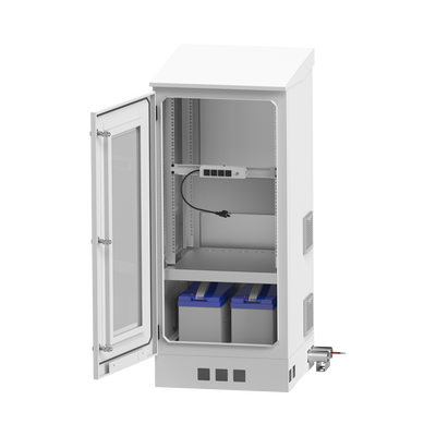 Gabinete de Piso para Exterior con Ventiladores y Termostato con Rack de 19" de 16 U + Espacio para Baterías, Se envía el Gabinete Armado.