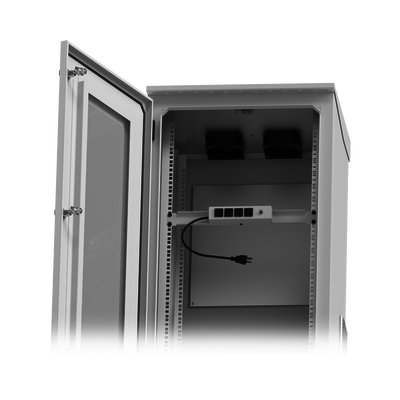 Gabinete de Piso para Exterior con Ventiladores y Termostato con Rack de 19" de 16 U + Espacio para Baterías, Se envía el Gabinete Armado.