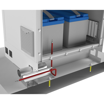 Gabinete de Piso para Exterior con Ventiladores y Termostato con Rack de 19" de 16 U + Espacio para Baterías, Se envía el Gabinete Armado.