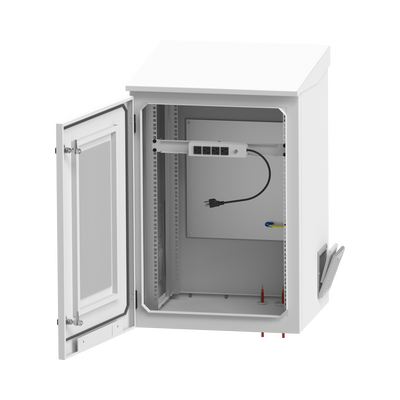 Gabinete de Exterior con Rack de 19" de 16U con Ventiladores y Termostato, Se envía el Gabinete Armado. (Montaje a poste o torre se vende por separado).