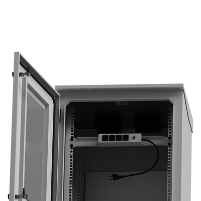 Gabinete de Exterior con Rack de 19" de 16U con Ventiladores y Termostato, Se envía el Gabinete Armado. (Montaje a poste o torre se vende por separado).