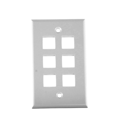 Placa de pared de 6 puertos, Keystone, Color Blanco Placa de pared de 6 puertos, Keystone, Color Blanco