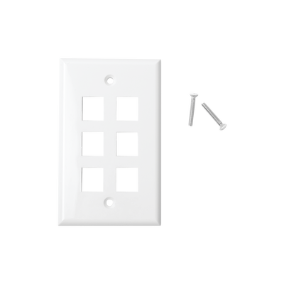 Placa de pared de 6 puertos, Keystone, Color Blanco Placa de pared de 6 puertos, Keystone, Color Blanco