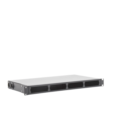 Distribuidor de fibra óptica vacio 19in, Acepta 4 placas Acopladoras de Linkedpro, hasta 24 fibras, 1UR, Incluye charola de empalme