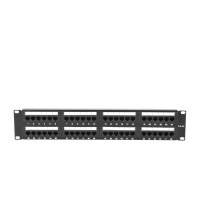 Panel de parcheo de impacto (110) UTP de 48 puertos Cat5e 19in, 2U con barra para organizar cable