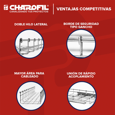 Charola Tipo Malla 116/500 mm, Acabado Electro Zinc, Hasta 923 Cables Cat6, Tramo de 3 Metros Charola Tipo Malla 116/500 mm, Acabado Electro Zinc, Hasta 923 Cables Cat6, Tramo de 3 Metros