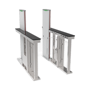 Barrera peatonal abatible (tipo swing) con detector de metales integrado Barrera peatonal abatible (tipo swing) con detector de metales integrado
