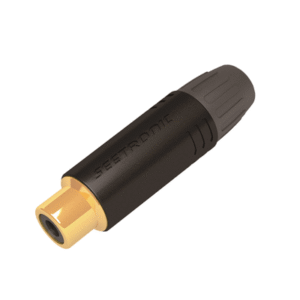 Conector Hembra RCA | Carcasa Enchapada en Negro | Contacto Enchapado en Oro | Cable OD 3.5-6.5mm Conector Hembra RCA | Carcasa Enchapada en Negro | Contacto Enchapado en Oro | Cable OD 3.5-6.5mm