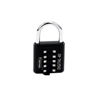 Candado Digital de Combinación M40 / No Requiere Llave / Combinación única integrada por 4 dígitos / Color Negro.
