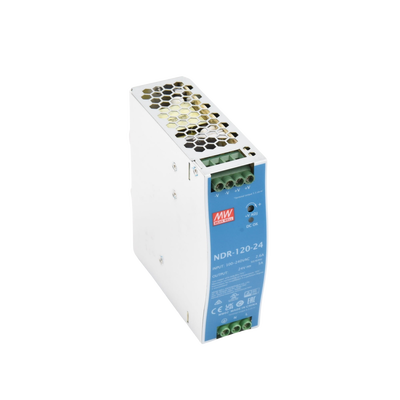 Fuente de poder industrial de 120 W, salida 24 Vcc, entrada 90~264 VCA, para montaje en riel DIN,