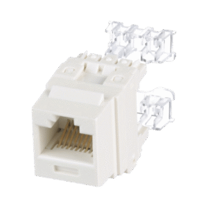 Conector Jack Estilo 110 (de Impacto), Tipo Keystone, Categoría 6, de 8 posiciones y 8 cables, Color Blanco mate Conector Jack Estilo 110 (de Impacto), Tipo Keystone, Categoría 6, de 8 posiciones y 8 cables, Color Blanco mate