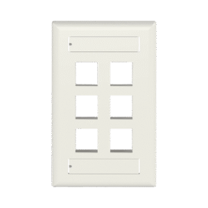 Placa de Pared Vertical, Salida Para 6 Puertos Keystone, Con Espacios Para Etiquetas, Color Blanco Mate