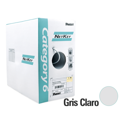 Bobina de Cable UTP de 305 m. de Cobre, NetKey, Gris Claro, Categoría 6 (24 AWG), 1000Mbps, Riser (CMR), de 4 pares