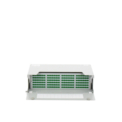 Distribuidor de Fibra Óptica para 144 empalmes, con 144 acopladores SC/APC y 144 pigtails SC/APC, 19", 3 UR