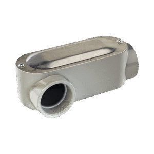 Caja oval roscada tipo LR de 1 1/2" (38.1 mm) Incluye tapa y tornillos.