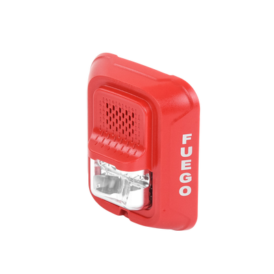 Sirena con Lámpara Estroboscópica a 2 Hilos, Montaje en Pared, Color Rojo, Configuración Estroboscópica Seleccionable y Texto en Español, Nuevo Diseño Moderno y Elegante y Menor Consumo de Corriente Sirena con Lámpara Estroboscópica a 2 Hilos, Montaje en Pared, Color Rojo, Configuración Estroboscópica Seleccionable y Texto en Español, Nuevo Diseño Moderno y Elegante y Menor Consumo de Corriente