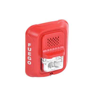 Sirena con Lámpara Estroboscópica a 2 Hilos, Montaje en Pared, Color Rojo, Configuración Estroboscópica Seleccionable y Texto en Español, Nuevo Diseño Moderno y Elegante y Menor Consumo de Corriente Sirena con Lámpara Estroboscópica a 2 Hilos, Montaje en Pared, Color Rojo, Configuración Estroboscópica Seleccionable y Texto en Español, Nuevo Diseño Moderno y Elegante y Menor Consumo de Corriente