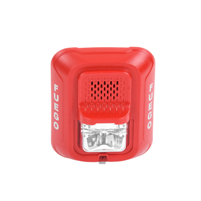 Sirena con Lámpara Estroboscópica a 2 Hilos, Montaje en Pared, Color Rojo, Configuración Estroboscópica Seleccionable y Texto en Español, Nuevo Diseño Moderno y Elegante y Menor Consumo de Corriente Sirena con Lámpara Estroboscópica a 2 Hilos, Montaje en Pared, Color Rojo, Configuración Estroboscópica Seleccionable y Texto en Español, Nuevo Diseño Moderno y Elegante y Menor Consumo de Corriente