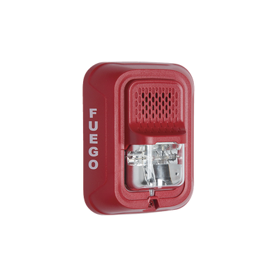 Sirena con Lámpara Estroboscópica a 2 Hilos, Montaje en Pared, Color Rojo, Configuración Estroboscópica Seleccionable y Texto en Español, Nuevo Diseño Moderno y Elegante y Menor Consumo de Corriente Sirena con Lámpara Estroboscópica a 2 Hilos, Montaje en Pared, Color Rojo, Configuración Estroboscópica Seleccionable y Texto en Español, Nuevo Diseño Moderno y Elegante y Menor Consumo de Corriente