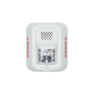 Sirena con Lámpara Estroboscópica a 2 Hilos, Montaje en Pared, Color Blanco, Configuración Estroboscópica Seleccionable y Texto en Español, Nuevo Diseño Moderno y Elegante y Menor Consumo de Corriente