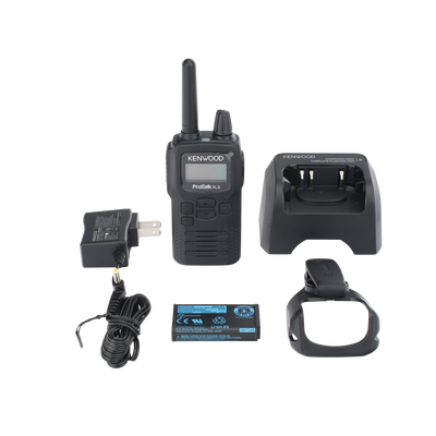 Radio portátil UHF 450-470 MHz, 2 W, 16 canales, Resistente a Golpes MIL-STD-810, manos libres VOX. Incluye antena, batería, cargador y clip
