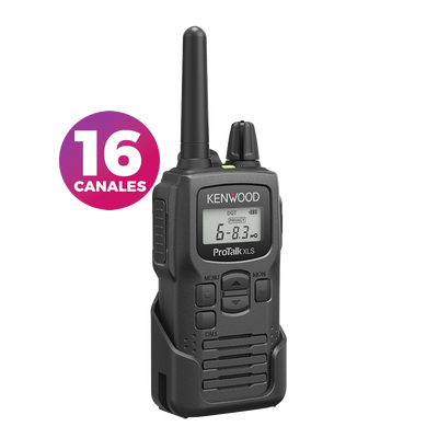 Radio portátil UHF 450-470 MHz, 2 W, 16 canales, Resistente a Golpes MIL-STD-810, manos libres VOX. Incluye antena, batería, cargador y clip