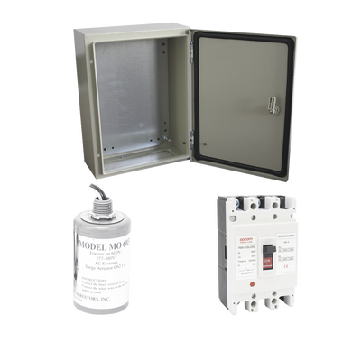 Kit de Centro de Carga Trifasico Para Corriente Alterna, Breaker de hasta 690 Vc de 100 A con Supresor de Descargas Atmosféricas. Kit de Centro de Carga Trifasico Para Corriente Alterna, Breaker de hasta 690 Vc de 100 A con Supresor de Descargas Atmosféricas.