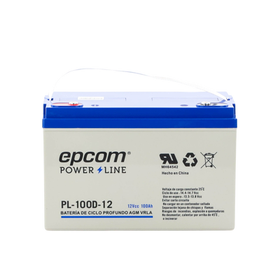 Acumulador EPCOM 12V, 100Ah Tecnología VRLA AGM Ciclo Profundo para Aplicaciones Fotovoltaicas terminales tipo M6 ( HEX )