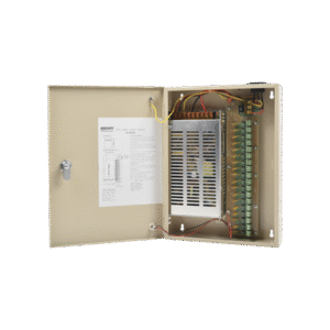 Fuente de alimentación para 12 Vcc, 20 A, 18 salidas; Voltaje de entrada : 100-240 Vca, con capacidad de respaldo, requiere batería