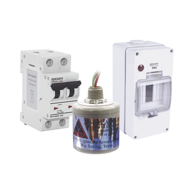 Kit de Centro de Carga Para Corriente Directa, Breaker de hasta 800 Vcc de 16 A con Supresor de Descargas Atmosféricas. Kit de Centro de Carga Para Corriente Directa, Breaker de hasta 800 Vcc de 16 A con Supresor de Descargas Atmosféricas.