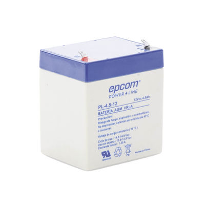 Batería 12 Vcc / 4.5 Ah / UL / Tecnología AGM-VRLA / Para uso en equipo electrónico Alarmas de intrusión / Incendio/ Control de acceso / Video Vigilancia / Terminales F1.
