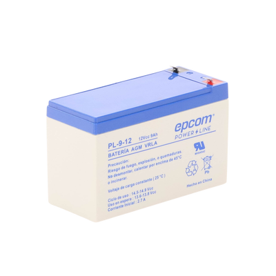 Batería 12 Vcc / 9 Ah / UL / Tecnología AGM-VRLA / Para uso en equipo electrónico Alarmas de intrusión / Incendio/ Control de acceso / Video Vigilancia / Terminales F1 / Cargador recomendado CHR-80.