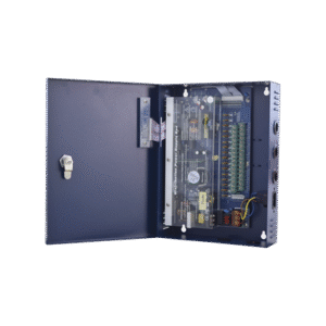 Fuente de poder profesional de 12-14.8 Vcc @ 16 Amper ; para 16 cámaras , Voltaje de entrada : 96-264 Vca, con capacidad de batería de respaldo, requiere batería.