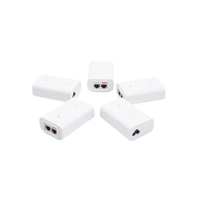 5 Unidades del Adaptador PoE Ubiquiti de 24 VDC, 1.0 A con puerto Gigabit, color blanco