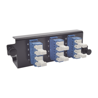 Placa acopladora de Fibra Óptica "Plug and Play", Con 6 Conectores LC Duplex (12 Fibras), Para Fibra Monomodo, Azul