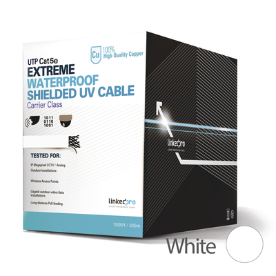 Bobina de Cable UTP Cat5e para Exterior en Color Blanco / 305 Metros / Certificada UL / Sin Blindaje